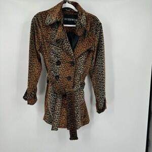 Outerwear by Lisa Womens Leopard Print Belted Trench Coat Size S Indie Sleaze